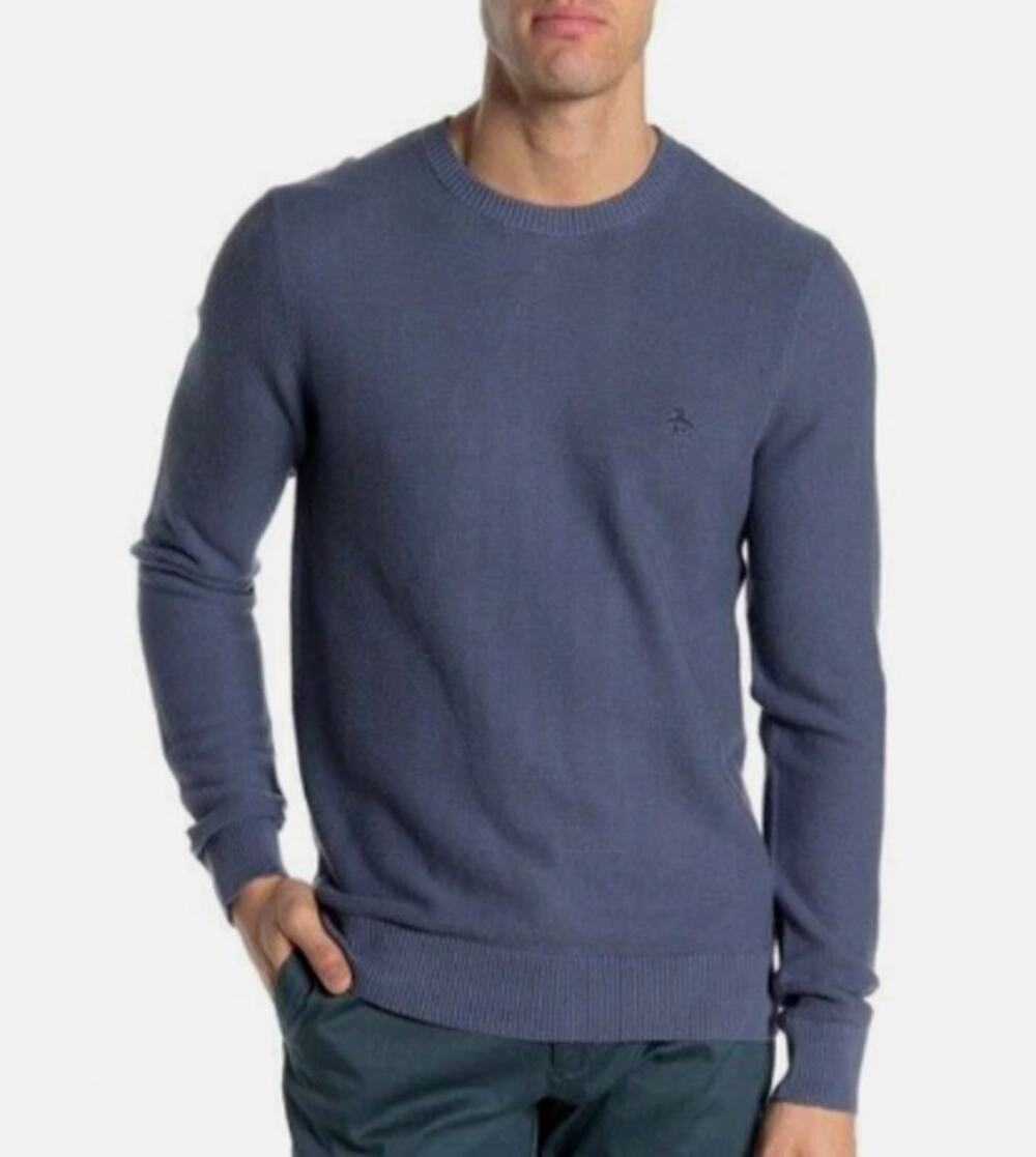 Original Penguin Ribbed Crewneck Sweater Men's Large Blue Indigo 100% Cotton
